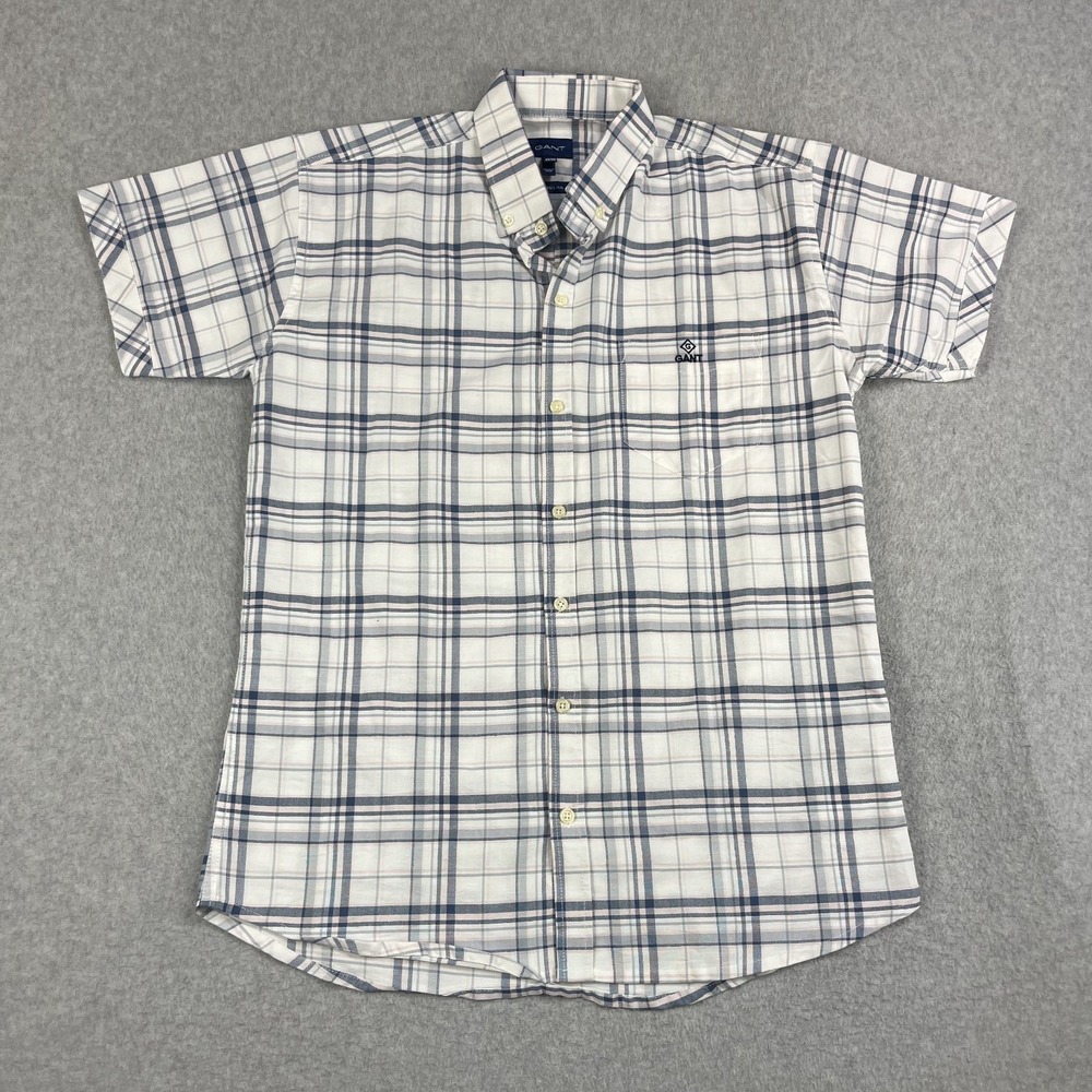 VTG Gant Shirt Mens XL Check Short Sleeve Button Down Dual Logos Cotton USA